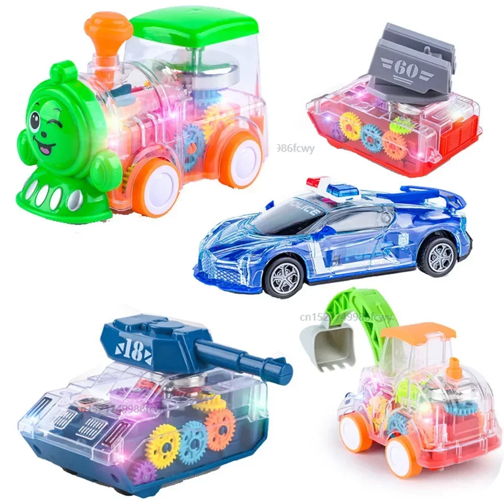 Electric Transparent Pull Back Car Toy 1/32 Universal Wheel Inertial Diecast Model Car with Light Sound Toys for Boys Gifts universal g30 hifi bluetooth car audio power sound amplifier fm radio player support tf usb dvd mp3 with remote controller