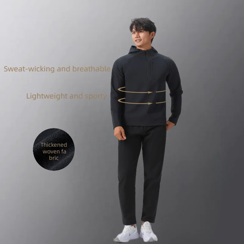 Hooded Sweatshirt Autumn And Winter Outdoor Running Quick-drying Clothes Men's Sports T-shirt Half-zipper Fitness Clothes