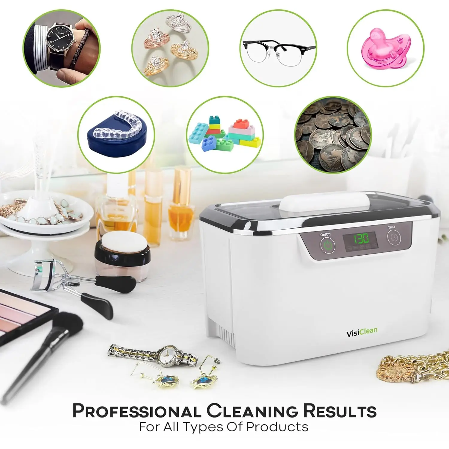 2025 Ultrasonic Cleaner Professional Jewelry Cleaner for Diamond Ring Silver Gold Necklaces Glasses Denture Retainer Mouthguard 4