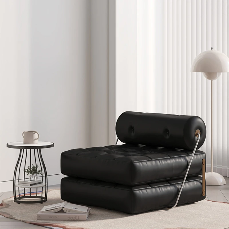 

Single person sofa, small unit folding sofa bed, black leather tofu block, Taji lazy sofa, can lie down and sleep