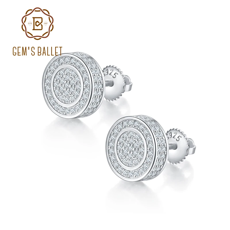 

Серьги-гвоздики GEM'S с муассанитом мужские, украшение с круглым винтом, с покрытием из золота 14 к, цвет под серебро 925 пробы