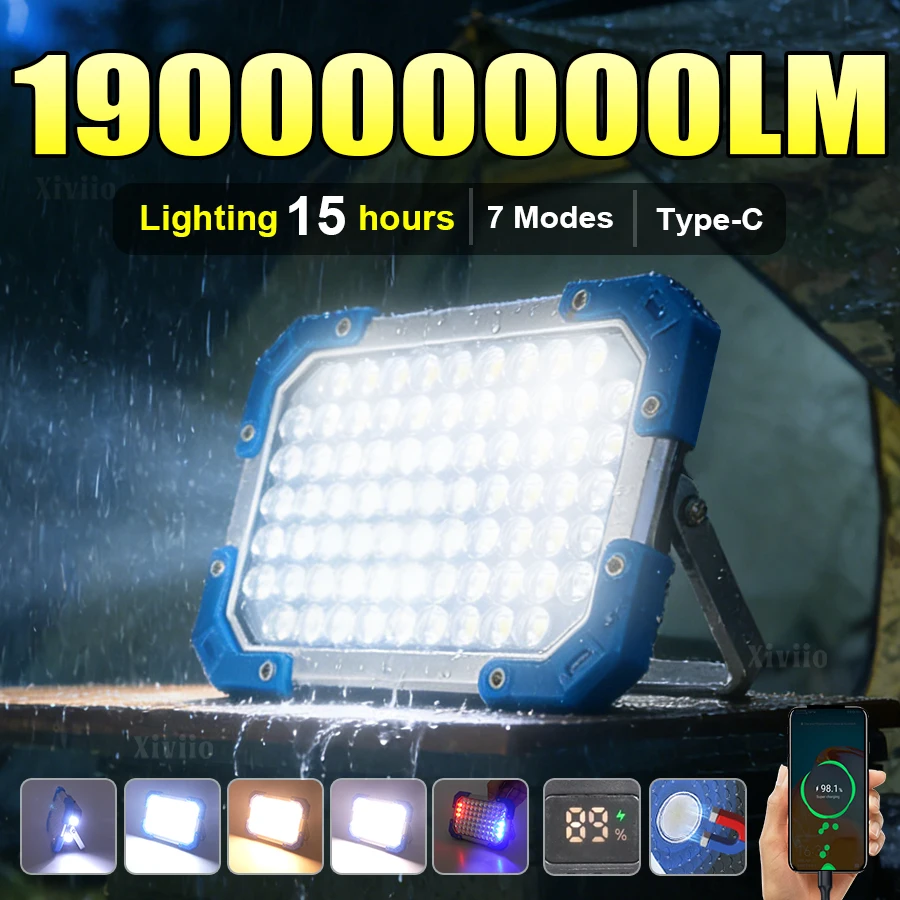 190000000LM Camping Lanterns Built in 10000mAh Rechargeable Portable Tent Lamp Ultra-bright LED Work Light for Outdoor Emergency