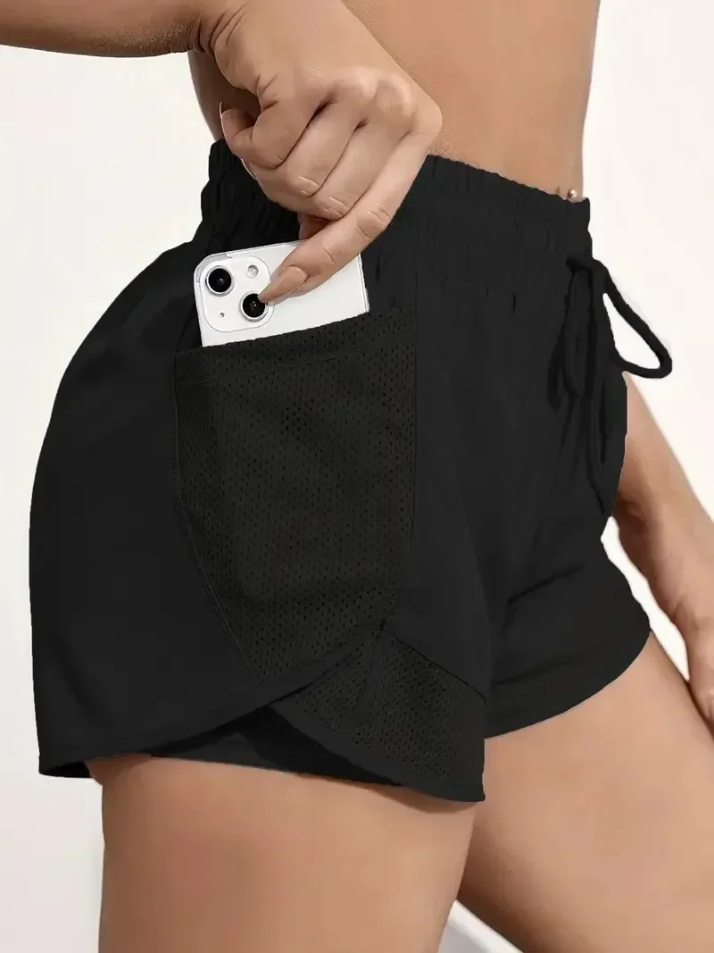 Women Sports Shorts Anti-glare Quick-dry Running Loose High-waisted Outside Wear Yoga Fitness Pants