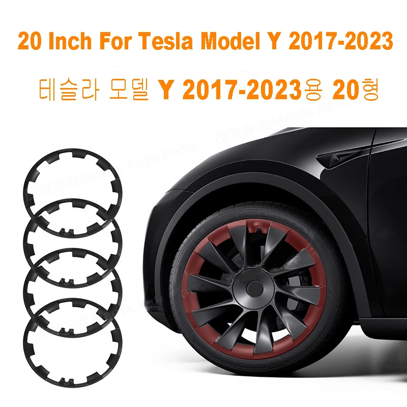 20 Inch 4Pcs Vehicle Wheel Rims Edge Protector Ring Tire Guard Strip Wheel Hub Covers Accessories  For Tesla Model Y 2017-2023