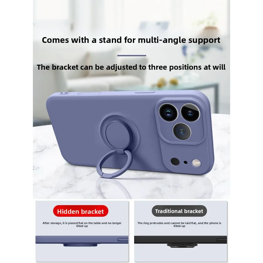 Liquid Silicone Phone Case with Ring Holder, Wrist Strap, and Shockproof Protection