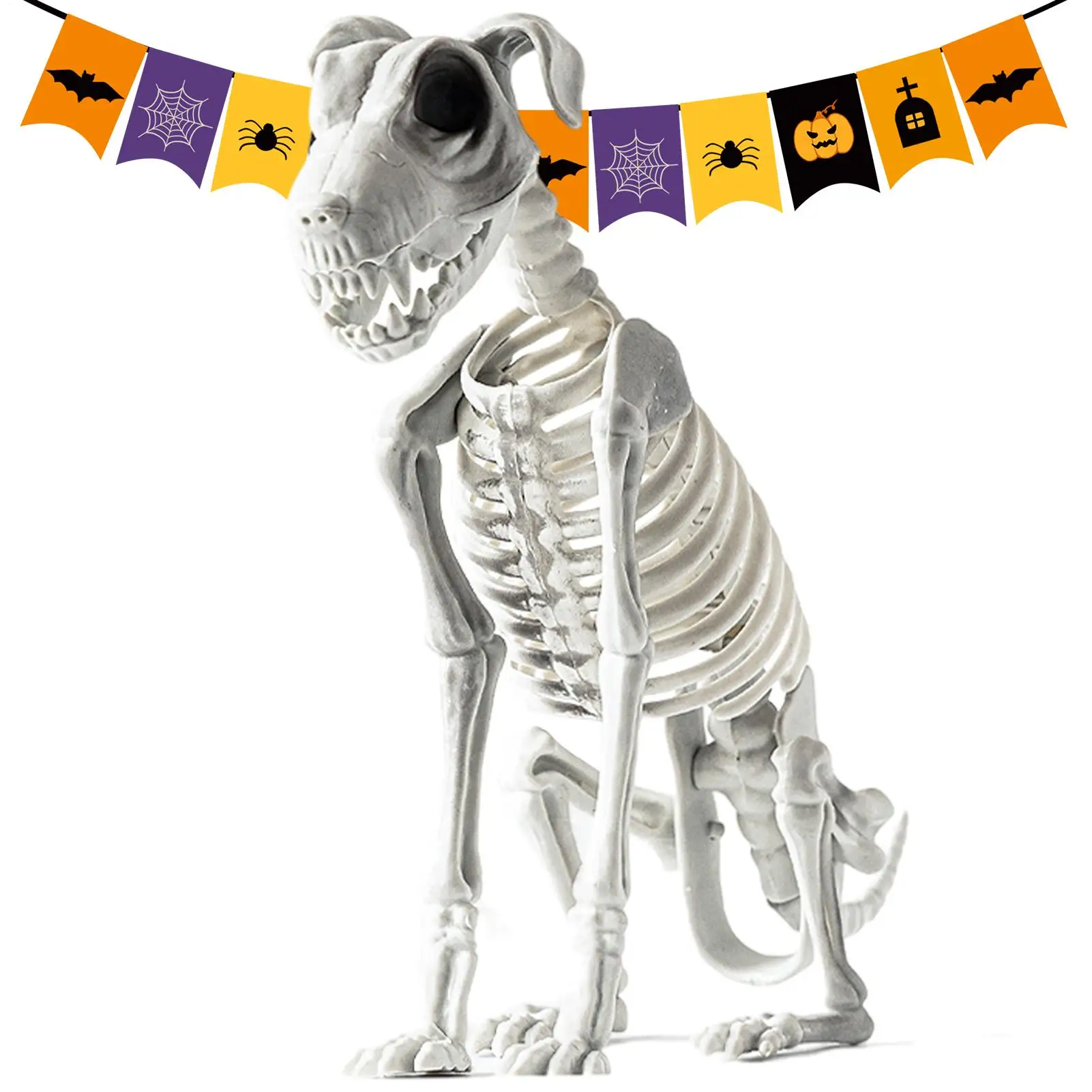 Halloween 44 cm Skelett in Hundeform, bewegliches Skelett, Knochen in Hundeform, Halloween-Herzdekorationen, Spukhaus-Horror-Requisiten – Detail 6
