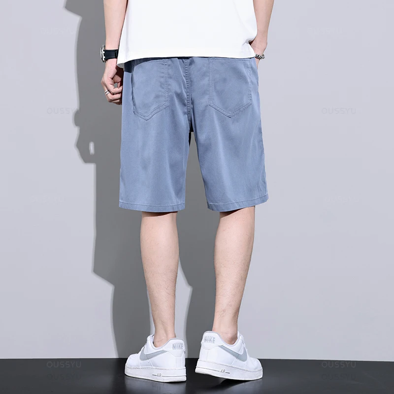 부드러운 리오셀 원단 조거 남성용 바지, 얇은 하라주쿠 캐주얼 반바지, 신축성 허리 스웻팬츠, 남성 짧은 플러스 사이즈 M-5XL, 여름