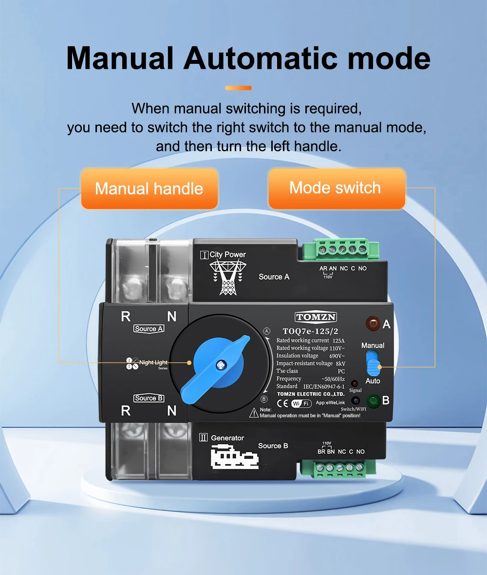 AC110V 120V WIFI Smart ATS Dual Power Automatic Transfer Selector Switch Uninter