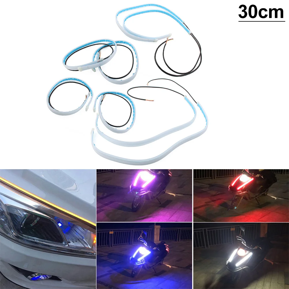 

2Pcs 30cm Sequential DRL LED Strip Turn Signals Bright Yellow Flexible LED Daytime Running Light For Car Headlight Trucks Boats