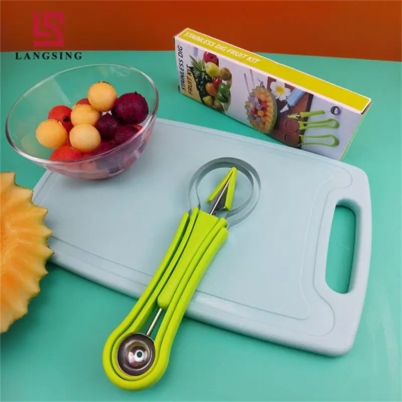 녹색 과일 커터 국자 칼, 과일 파기, 펄프 분리기, 과일 플래터, 주방 가제트, 4 in 1, 1 개