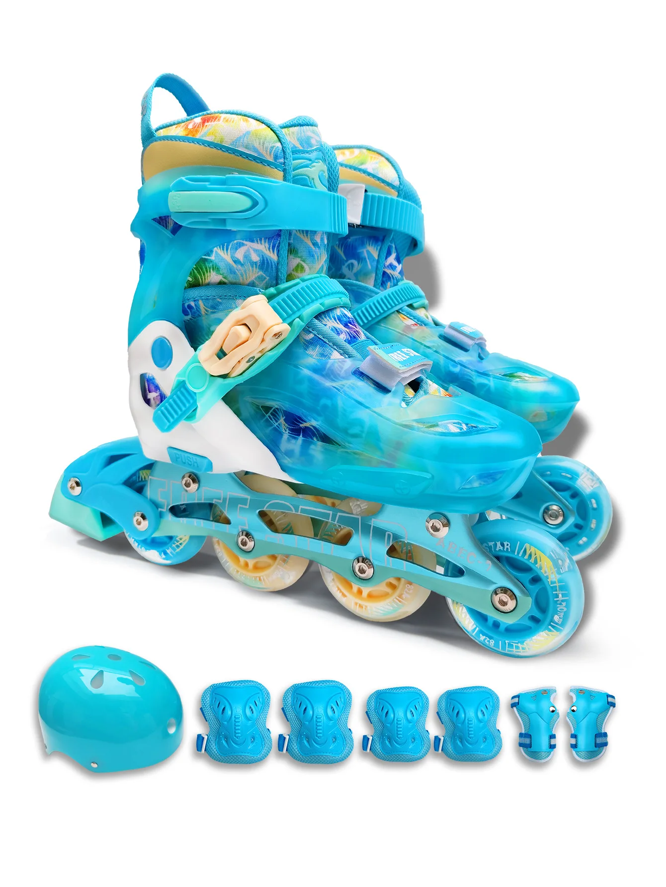 1 set Inline Skates Tyres Sports Wind Full Surround PU Dazzling Full Flash Beginners Safety Adjustable