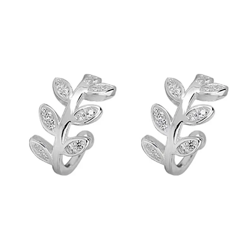 925 Sterling Silver Ear Cuff For Women Zircon Clip On leaf Earrings Gold earcuff Without Piercing Earrings Jewelry ear clip earrings clip earrings ear clip ear accessories