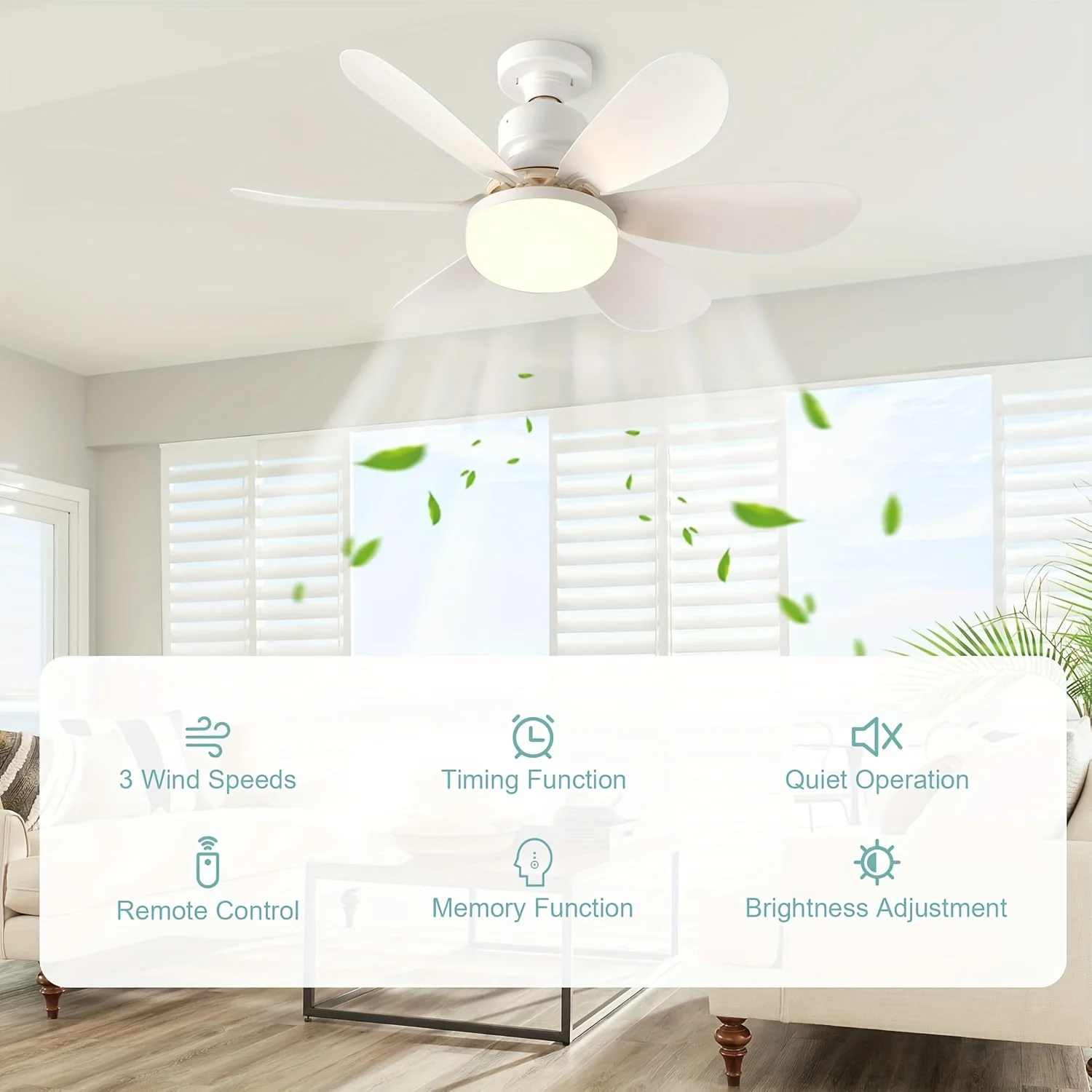 20.5in Ceiling Fan Light with Remote 40W Socket Fan with LED E27 Cordless Screw For Kitchen Bedroom Small Rooms