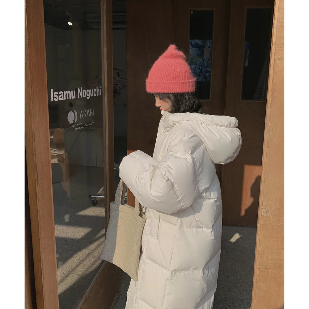 White down jacket women's new mid-length over-the-knee thick skinny bread suit white duck down winter coat