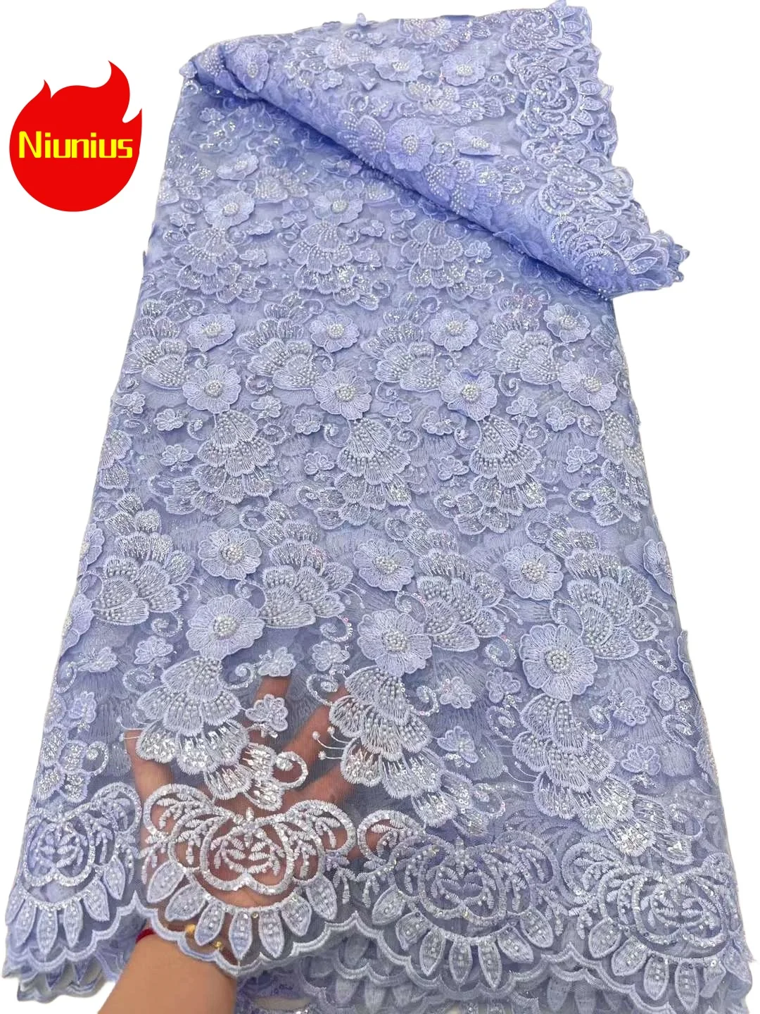 

5Yards 2024 Latest Elegant Delicate Best Quality Tulle Lace with Lots Beads Fabric For Party Evening Dress NN5368_R
