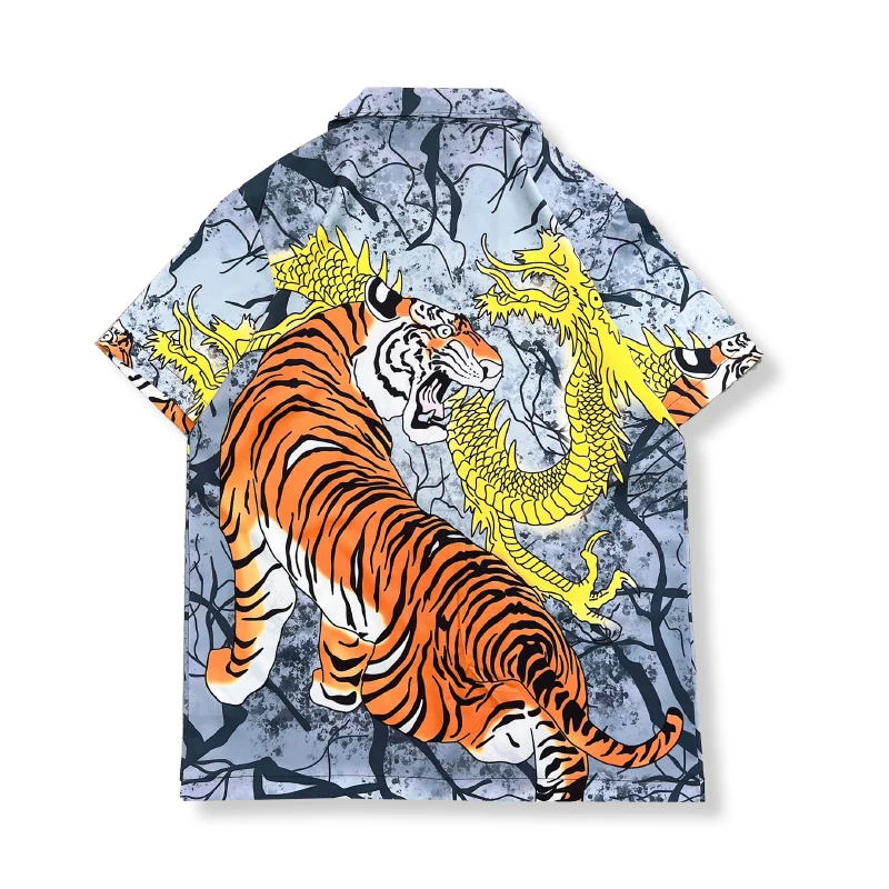 Dark Icon Tiger Full Printing Vintage Men's Shirt Short Sleeve Thin Material Holiday Beach Hawaiian Shirts 2