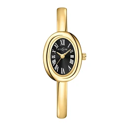 Elegant Women's Water - Resistant Quartz Bracelet Watch with Minimalist Oval Dial (Golden case - Black)