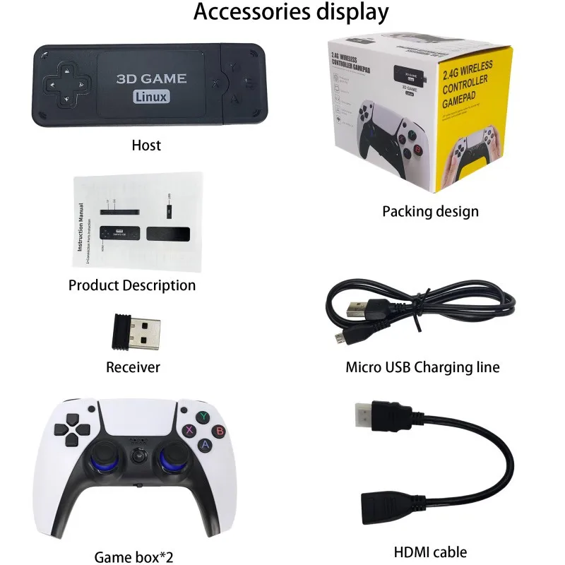 Console de vídeo Game 2.4G, 4K, com dois controles sem fio. Possui 10000  jogos 32 GB Retro Games for PS1/GBA – PEGA+