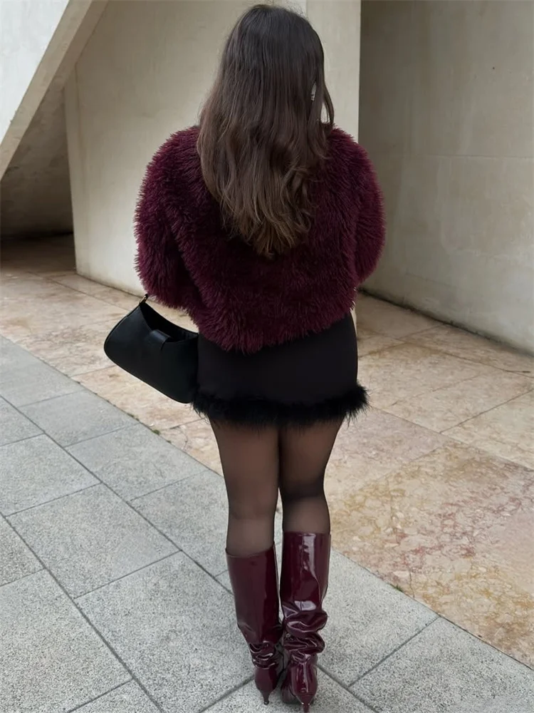 Winter Female Fur Feather Overcoat Loose Patchwork Long Sleeve Lapel Solid Casual Streetwear Women's Luxury 2025 Coat New