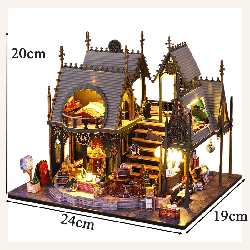 DIY Wooden Miniature Model Kit Luna Magic House Casa Doll Houses 3D Puzzle Dollhouse With Furniture Lights for Friends Gifts 6