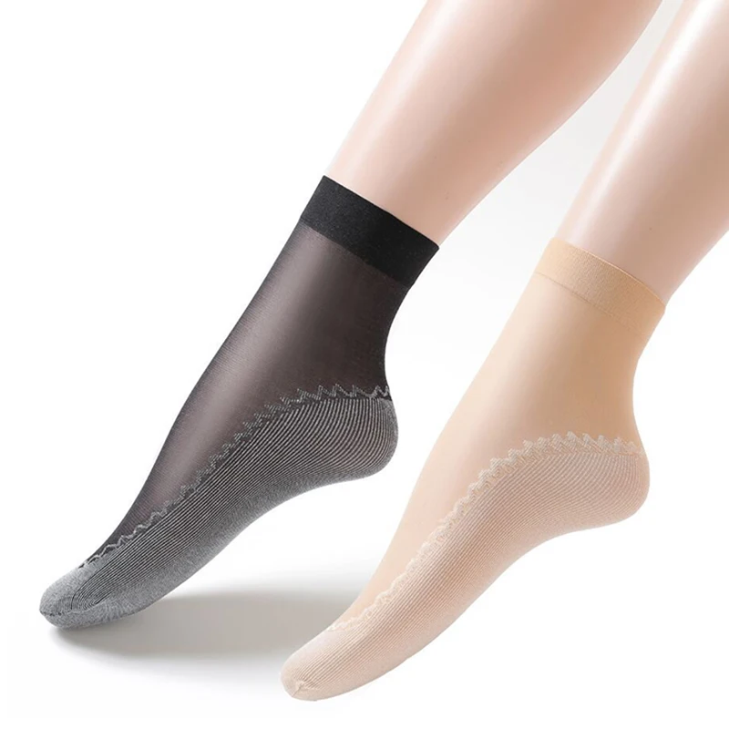 

Women Socks Transparent Breathable Summer Thin Soft Silk Socks Non-Slip Bottom Splice Fashion Ladies Sox for Girls