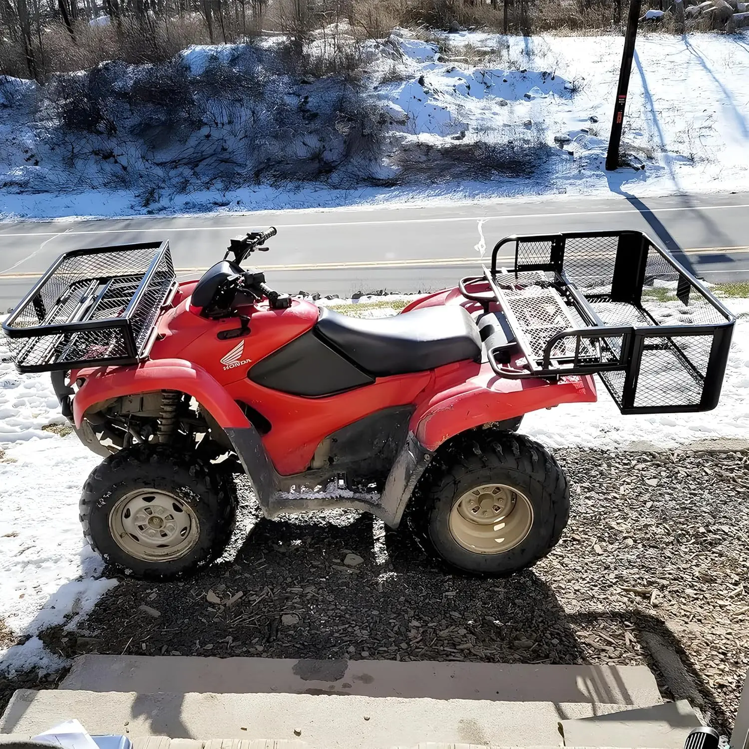 Rear ATV Cargo Carrier Basket 150 lb Capacity Universal Storage Rack, Steel Mesh Surface