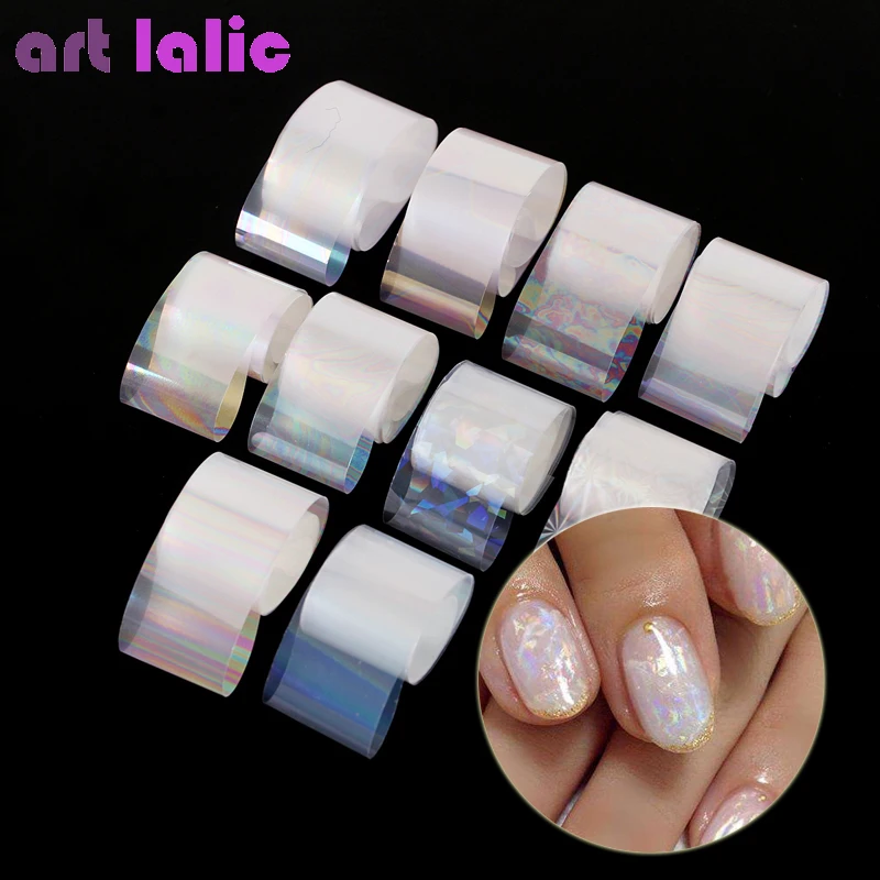 Holographic Nail Foil Set 10 Rolls / Box 2.5*100cm Gradient Transparent AB Color Transfer Sticker Manicure Nail Art Decals nail stickers nail art decoration nail decals