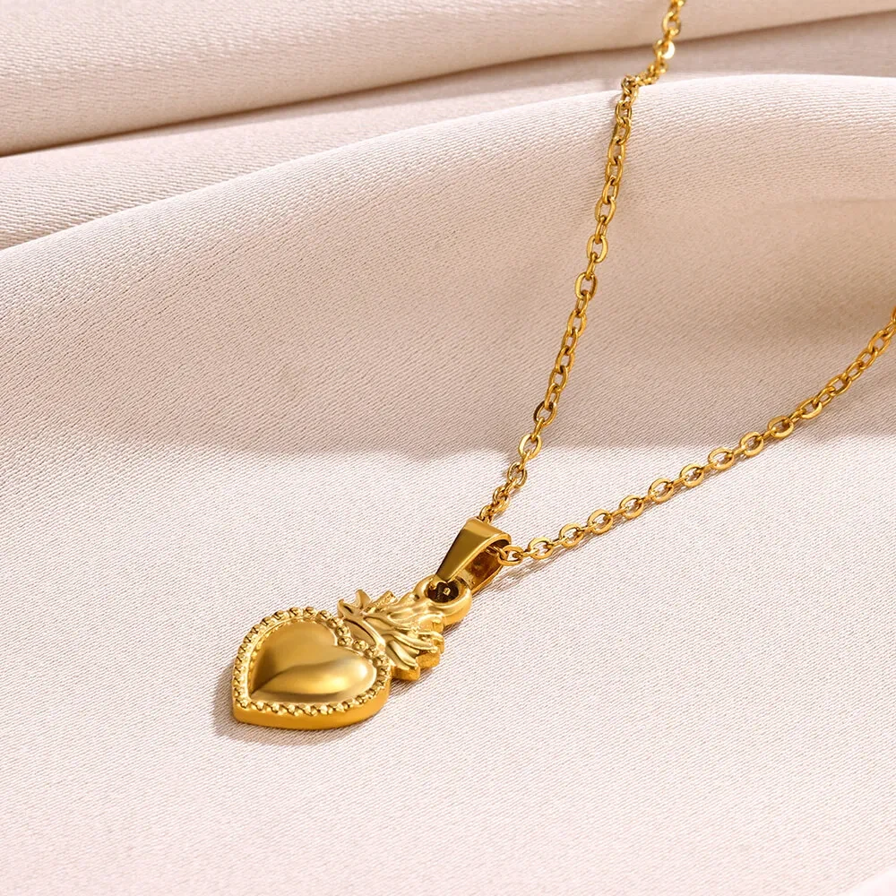 Pendant Necklaces Geometric Heart Stainless Steel For Women Gold