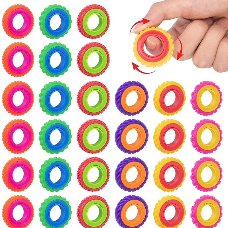 Rotating Fidget Toys Sensory Rings for Kids 6PCS Finger Spinner ADHD Quiet Stress Relief Gifts Classroom Prize Stocking Stuffers - 3