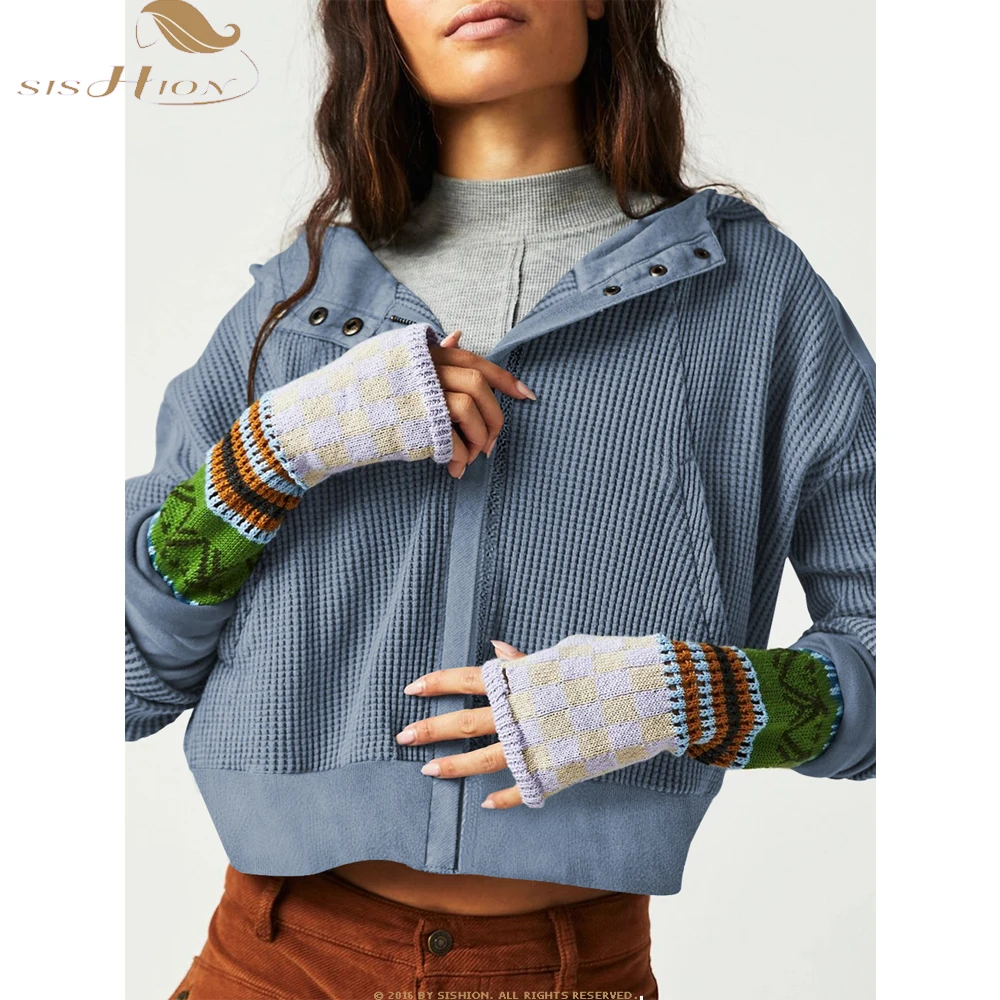 

Осень-зима 2023, женские куртки на молнии, Бомберы, уличный стиль, свитер, пальто, женская теплая верхняя одежда с карманами, мягкая трикотажная одежда, SR1130