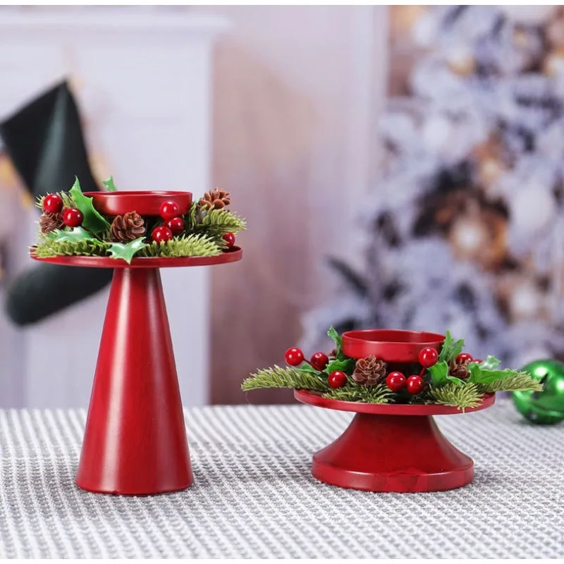 Vintage Metal Christmas Candle Holder - 15-inch Rustic Tall Candle Stand with Distressed Finish, Farmhouse Table Centerpiece