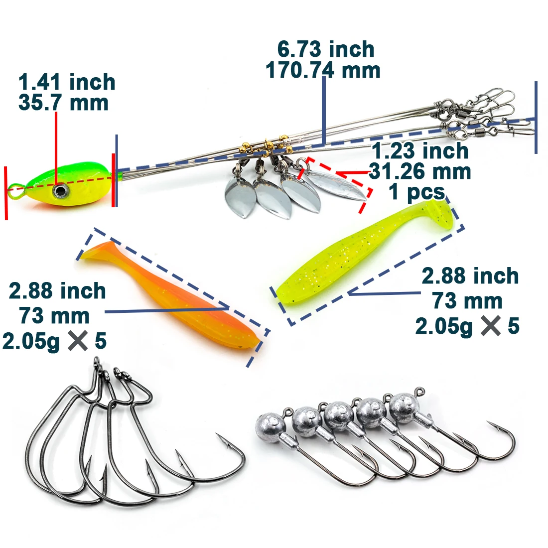Dr.Fish - 50 Girelle Con Snap A Cuscinetti A Sfera - Multimisura (#9+9) - Resistente All'Acqua Salata - Carico 199,6 Kg - Per Pesca A Traina E Jigging - 4