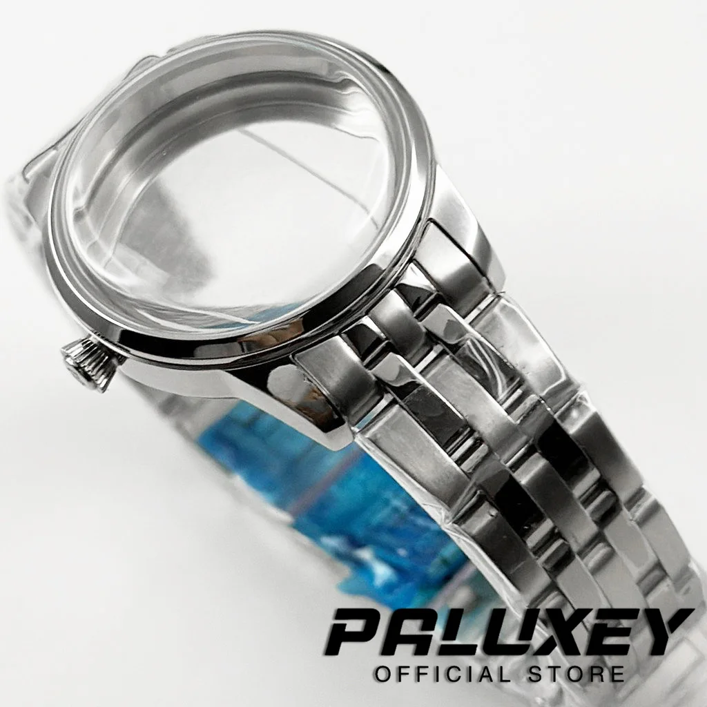 Elegant Stainless Steel Watch Case with Arch Glass and Transparent Back Cover