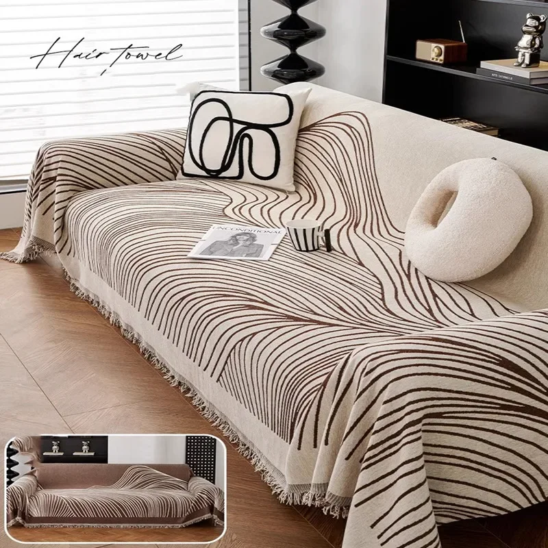 Chenille Sofa Covers Nordic Style Striped Couch Cover Both Sides To Use Sofa Cover Pet Furniture Protector for Four Seasons 4