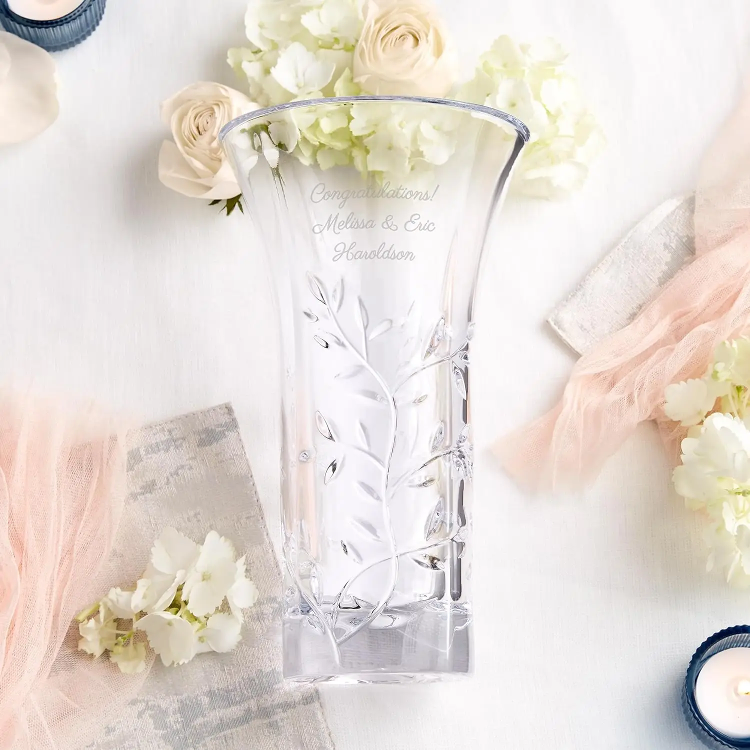 Engraved Crystal Leaf Vase (Free Customization)