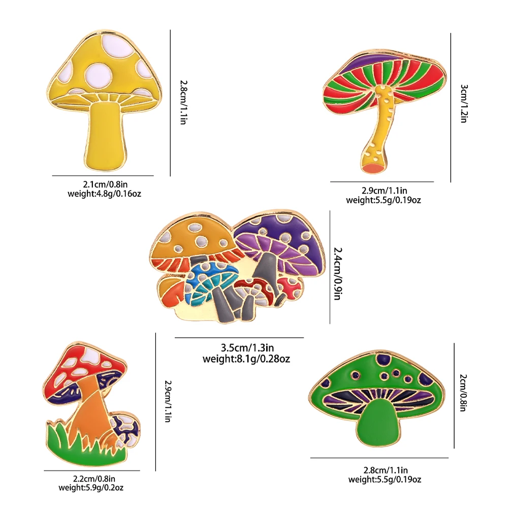 Bunte Pilz-Kollektion, Emaille-Broschen, niedliche Agaric-goldene Pins für Rucksack, Tasche, Hut, Schmuck, Dekoration – Detail 1