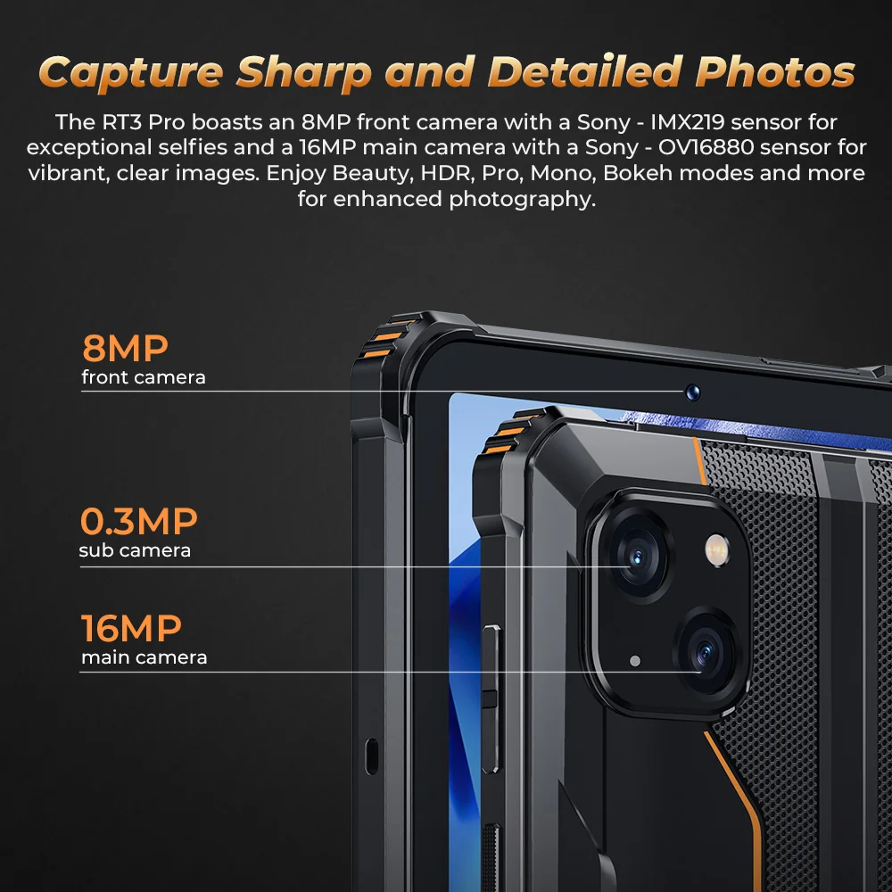 Oukitel RT3 PRO 5150mAh Battery 16GB+128GB 8"HD Display 13.9mm Ultra-Slim Profile IP68 &IP69K & MIL-STD-810H 4