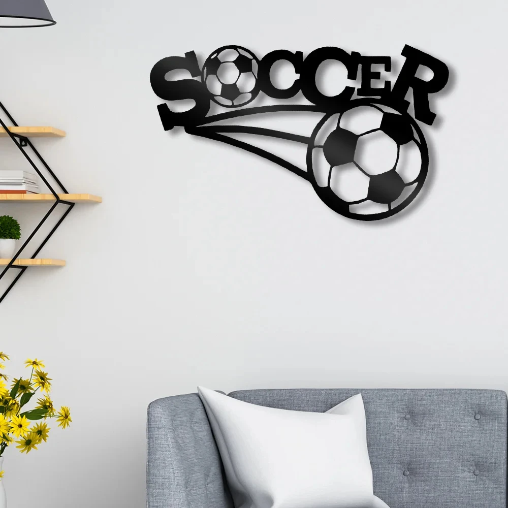 Soccer Metal Hanging Wall Art Plaque Black Letter Silhouette Cafe Kitchen Dining Room Decoration Pub Club Poster