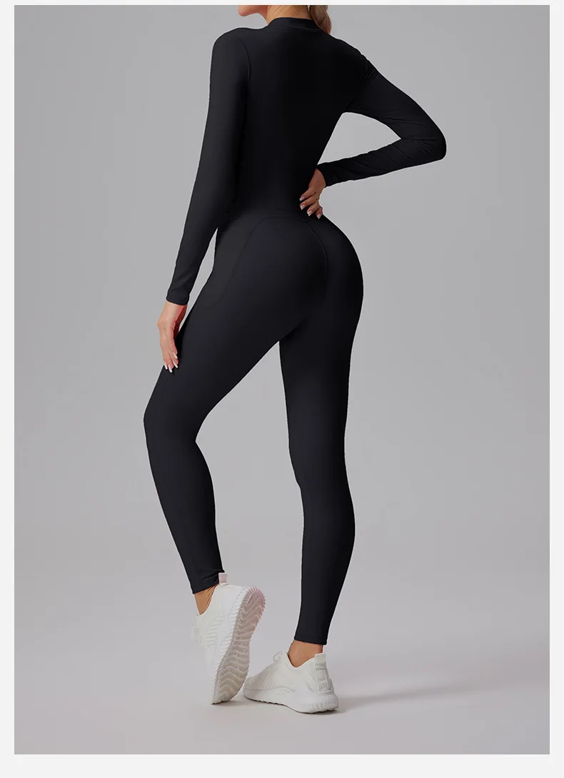 Naked Feel Yoga Unitard with Half Zip, Slimming Dance Bodysuit for Women, Seamless Gym Wear One Piece Workout Suit Spring Autumn