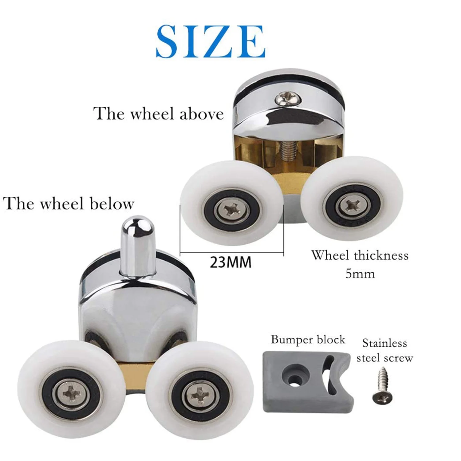 4Pcs 23mm Shower Door Rollers Sliding Shower Doors Wheels Replacement Roller Runner Wheel (2 Top & 2 Bottom ) 4