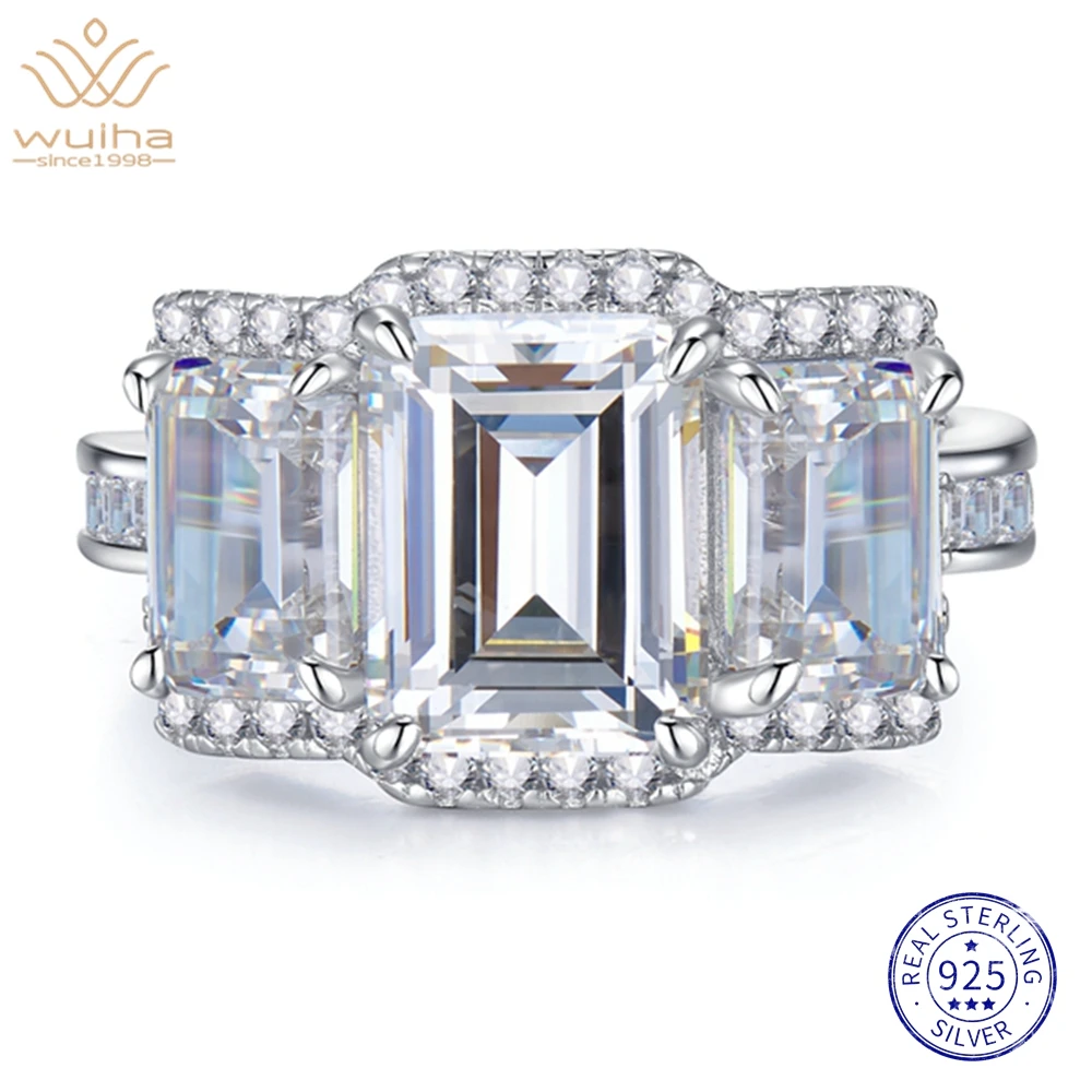 

WUIHA 18K White Gold Emerald Cut 7*9MM Sapphire Faceted Gemstone Ring Anniversary Gift 925 Sterling Silver Jewelry Drop Shipping