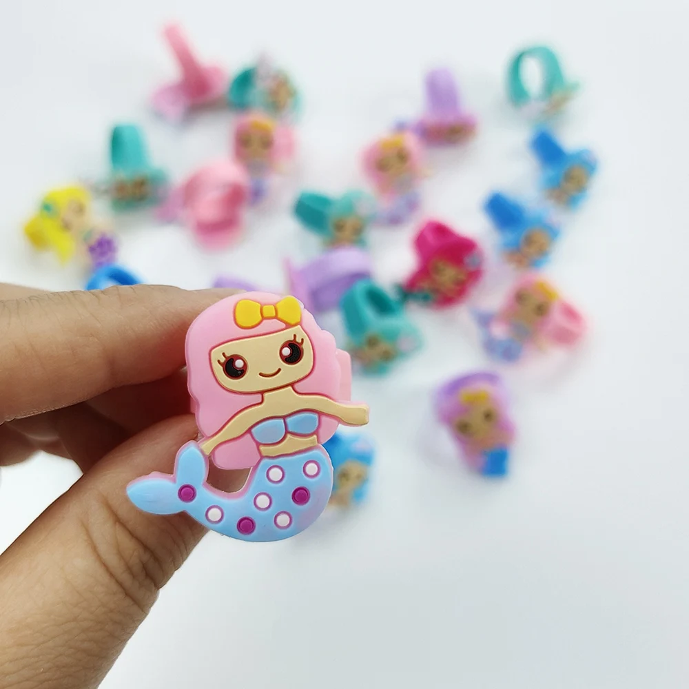 5 Stück Meerjungfrauen-Ringe, Gummi, rosa, blau, Cartoon-Ringe, Meerjungfrauen-Geburtstagsparty-Dekoration, kleine Meerjungfrauen-Themenartikel – Detail 5