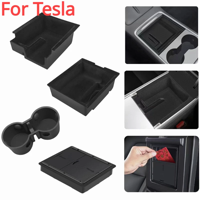 

For Tesla Model 3 Stowing Tidying Storage Box Model Y Cup Holder Storage Box Center Armrest Hidden Box Auto Interior Accessories