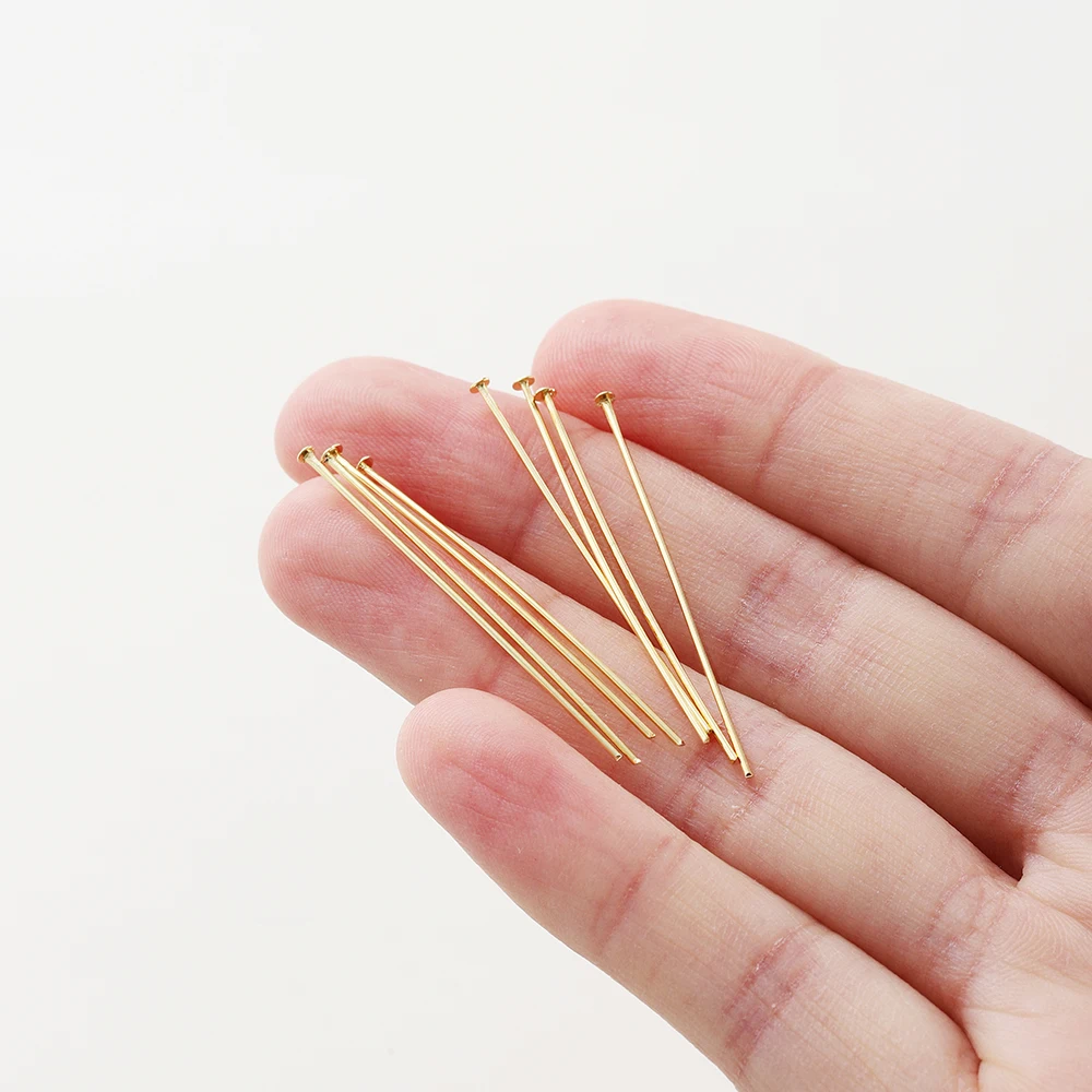 100Pcs 16-50mm 14/18K Gold Plated  Eye Flat Head Pins Needle Ball Head Pins bead Pendants Connectors For Jewelry Making Findings