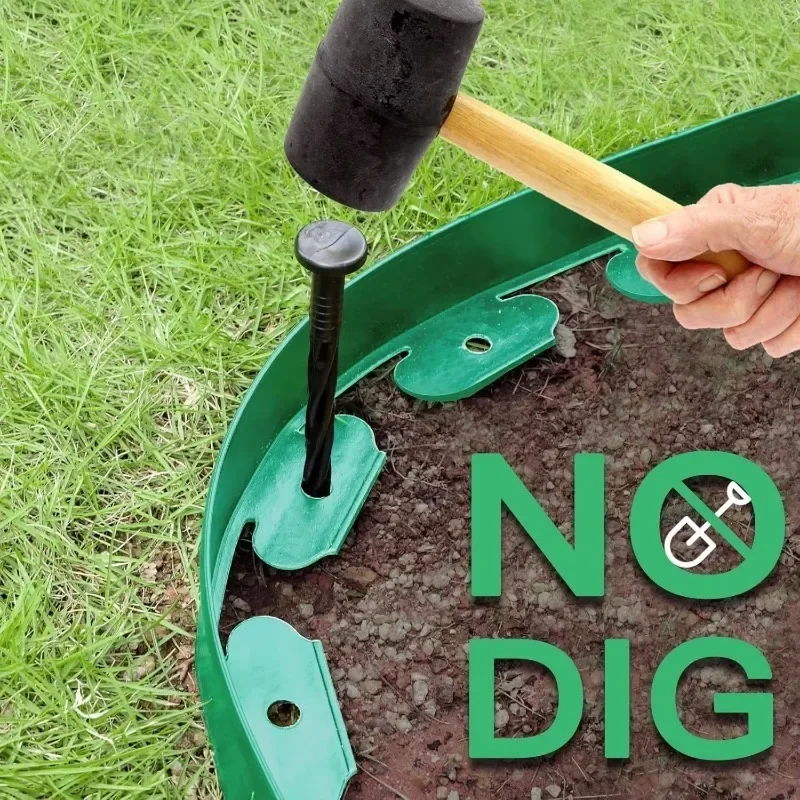 10M Flexible PVC Garden Edging With 30 Spiked Anchors Heavy Duty Lawn Border Kit Weather Resistant Landscape Tool_voghion.com