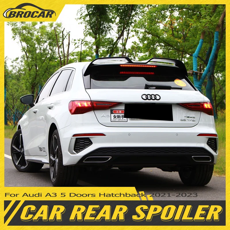 

For AUDI A3 hatchback 2021 2022 2023 ABS material car rear wing primer color rear spoiler A3 car top wing trunk splitter tuning