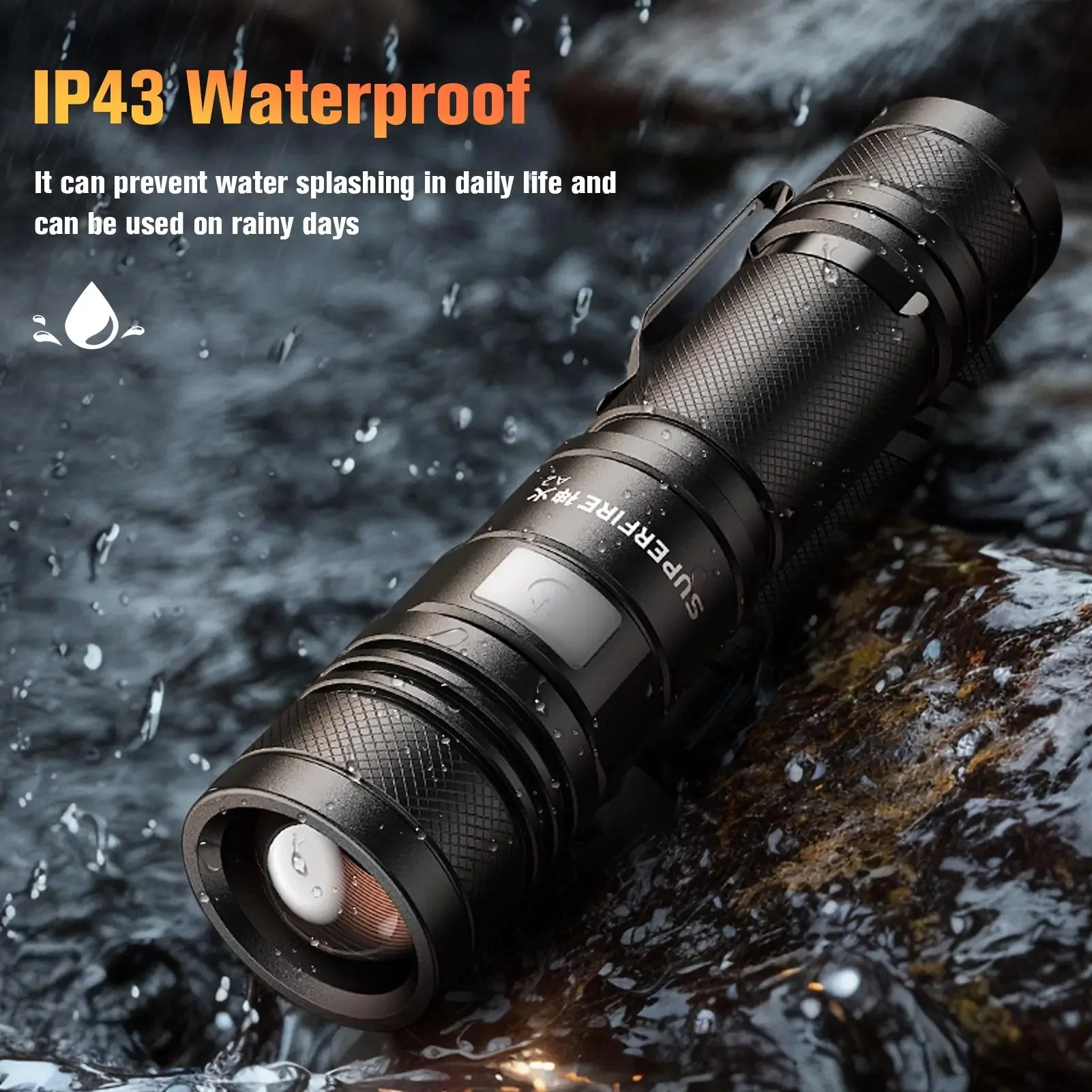 Supfire A2 Zooming LED Flashlight 1200LM 5 Mode Rechargeable Troch