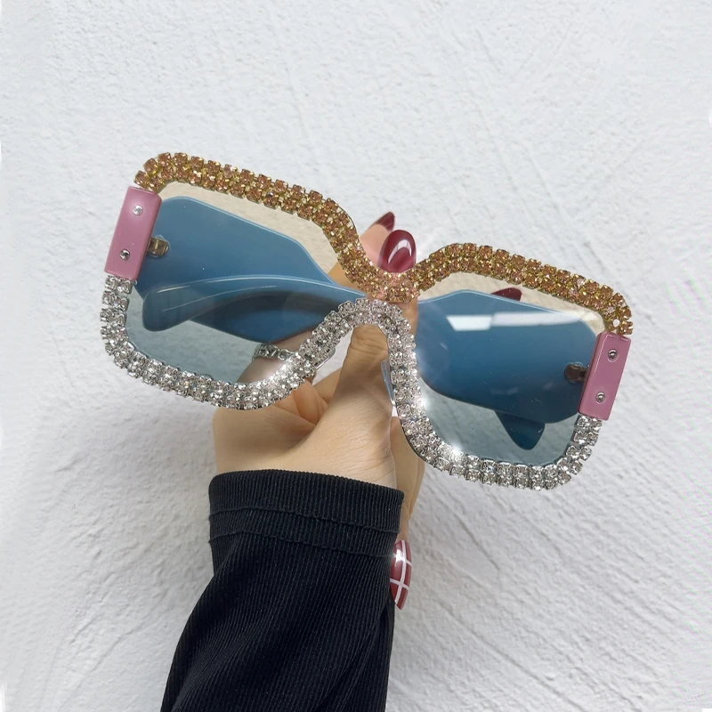 Fully Blinged Out Rhinestone Flat Top Mob Rimless Racer Sunglasses Gold  Rose Pink - Walmart.com