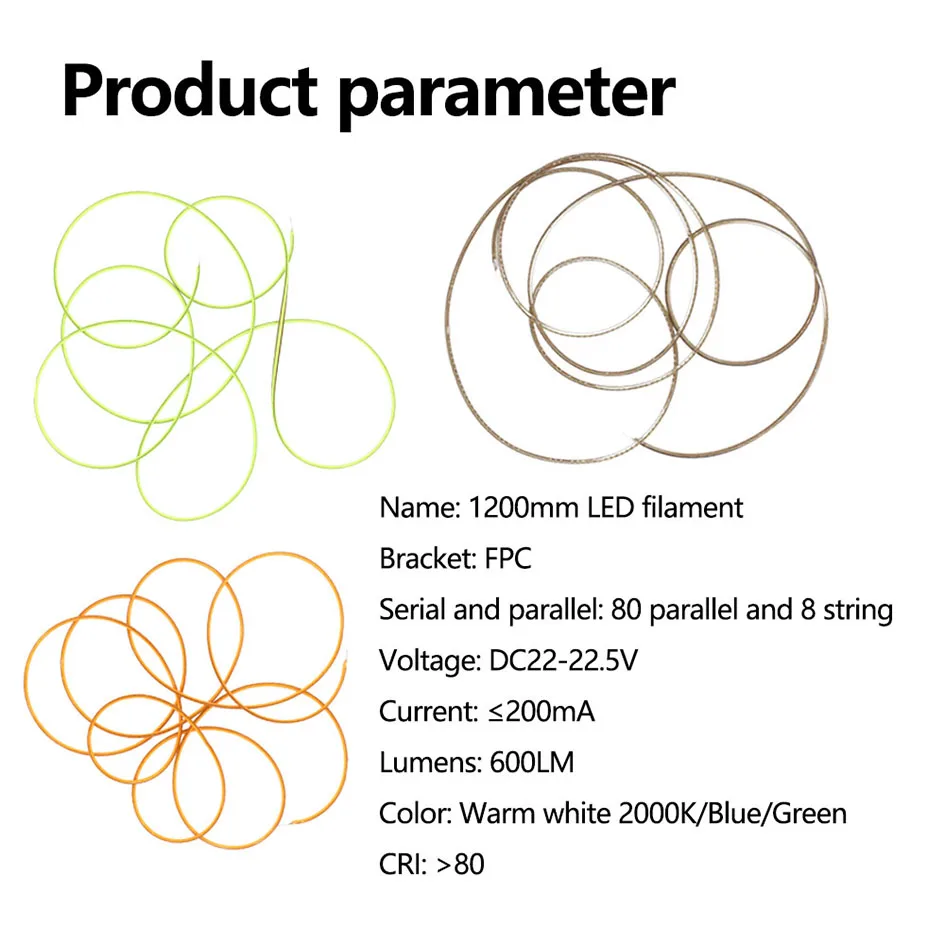 Grün Blau Warm LED Filament 1200mm DC22-22.5V 200mA Edison Glühbirne Filament Lampe Teil Licht Zubehör Dioden Flexible Filament – Detail 1