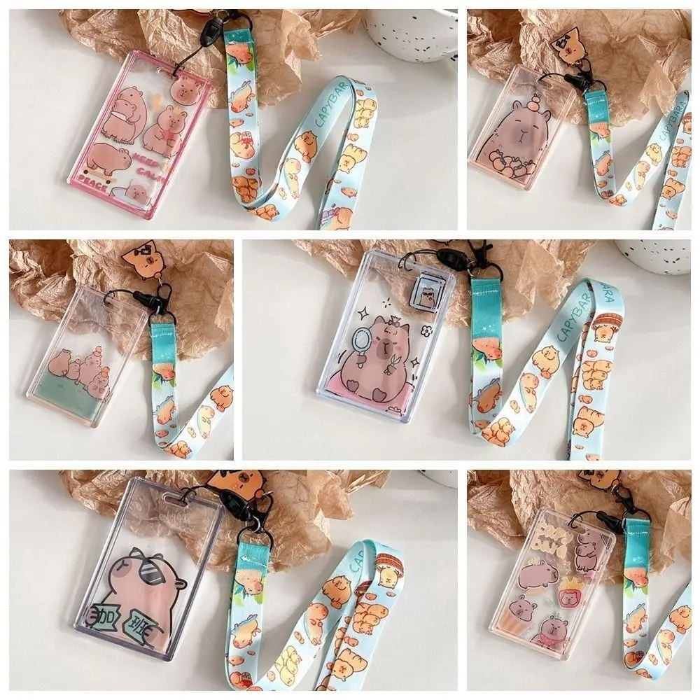 Sliding Cute Capybara Card Holder Acrylic Cartoon Capybara Card Case for card holder